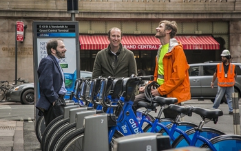 TRIPODS+X researchers meet with a Citi Bike employee as they study complex transit challenges.